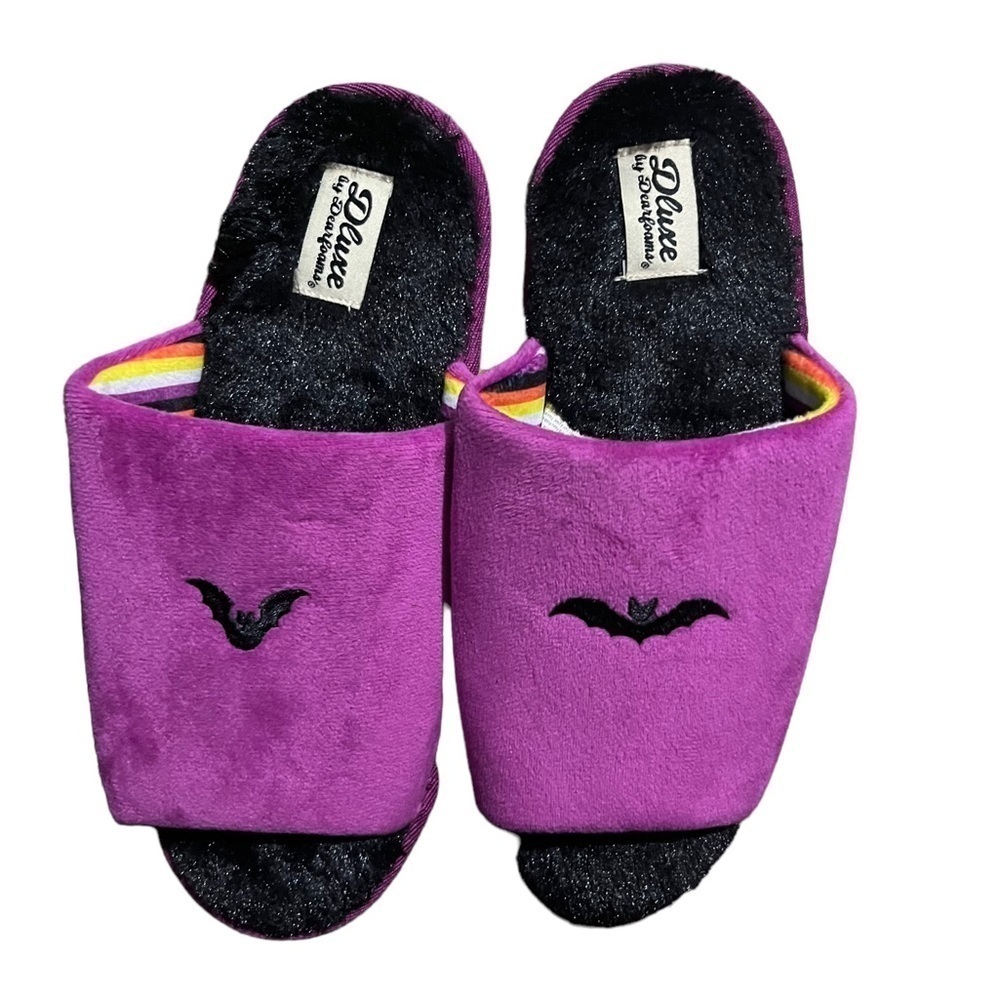 NEW Dluxe by Dearfoams Women's L (0-10) Memory Foam Halloween Fur Slide Slippers